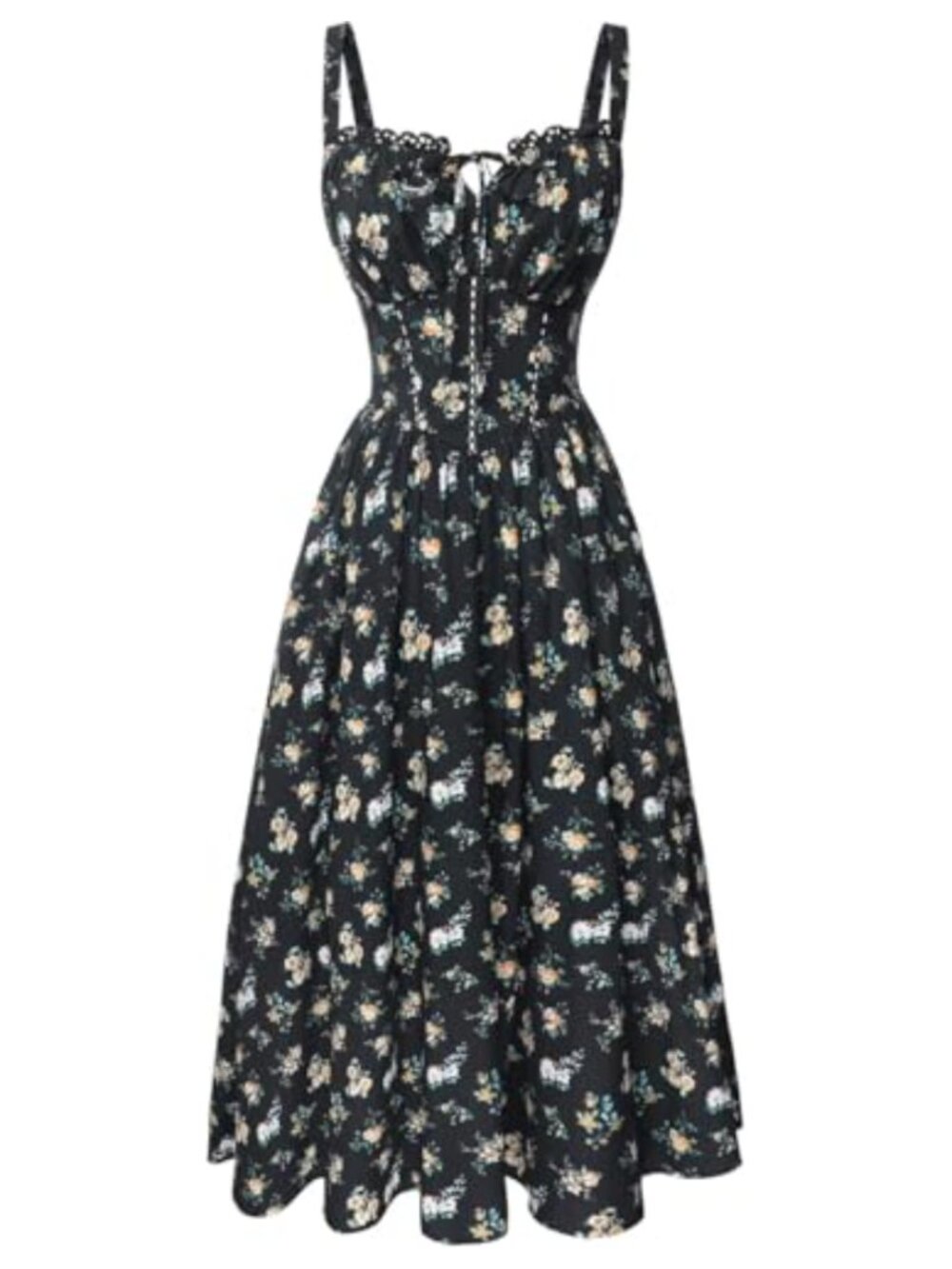 Floral Corset Sundress Sleeveless Midi Adjustable Straps